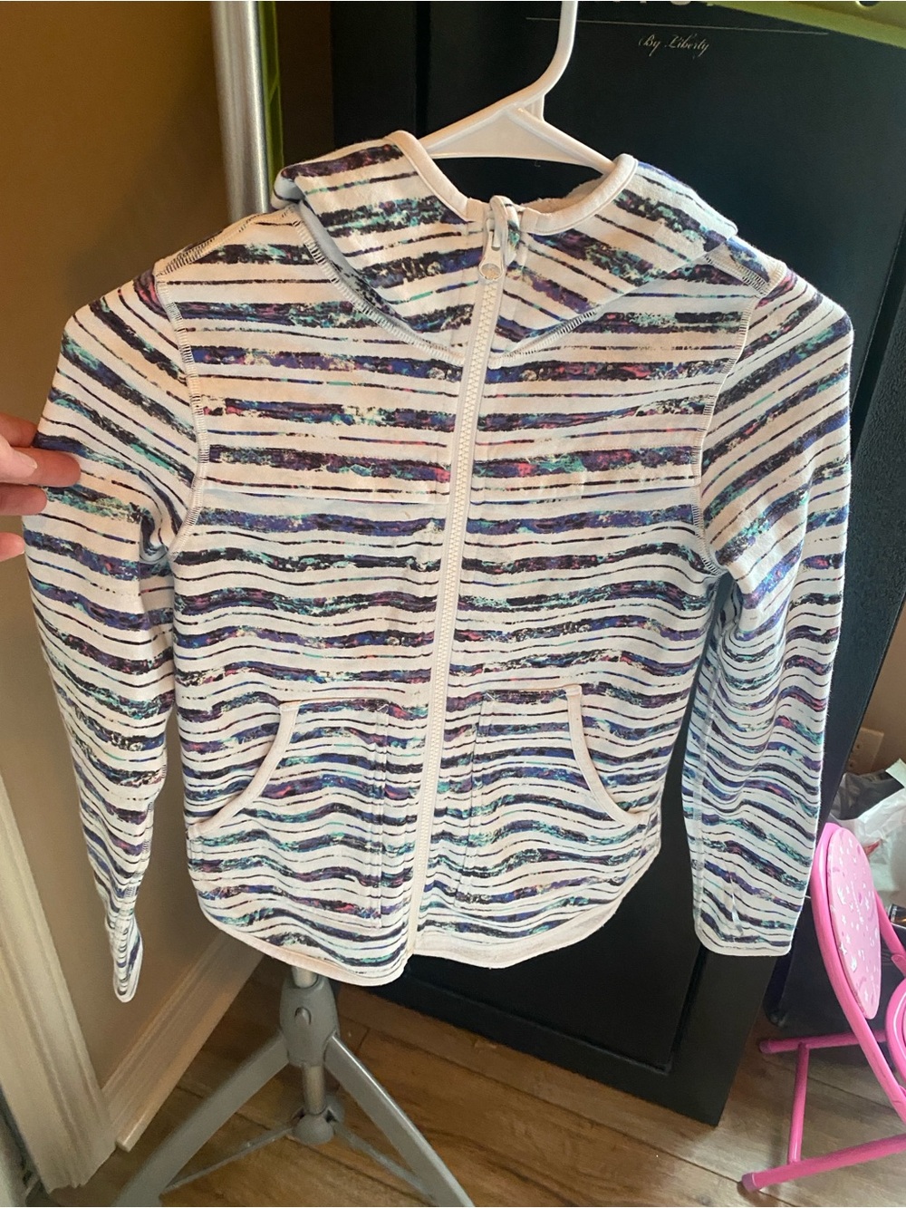 Ivivva White Zip-Up Bomber Jacket with Multicolor Stripes